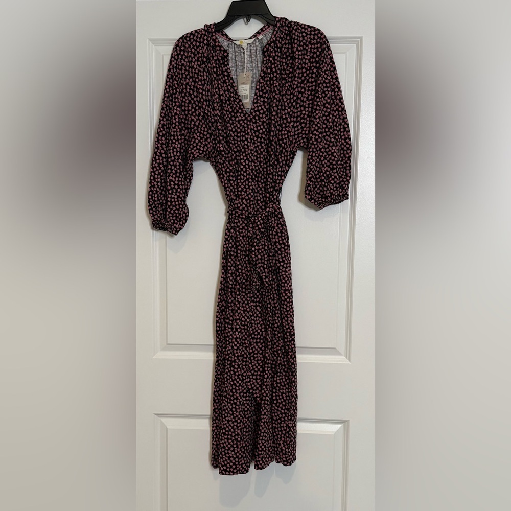 Boden Women Dresses Notch Neck Jersey Midi Dress Navy Pink Stars US 6 NEW. 1421
